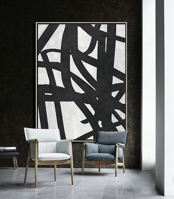 Original Artwork Extra Large Abstract Painting,Black And White Minimalist Painting On Canvas - Hand Painted Acrylic Painting